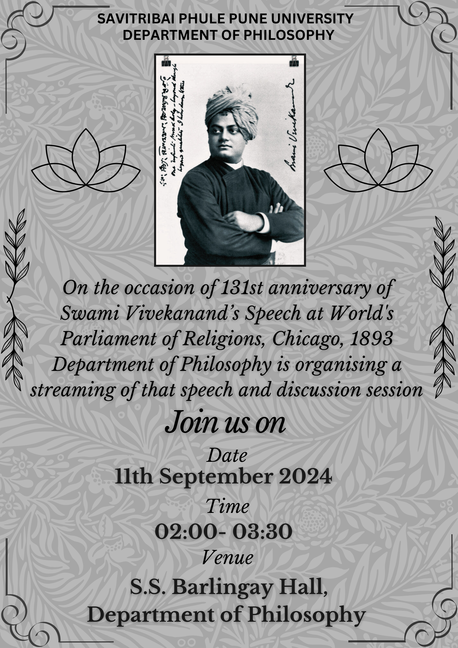 NewsandAnnouncements - Dept of Philosophy Organizing Swami Vivekanand's...